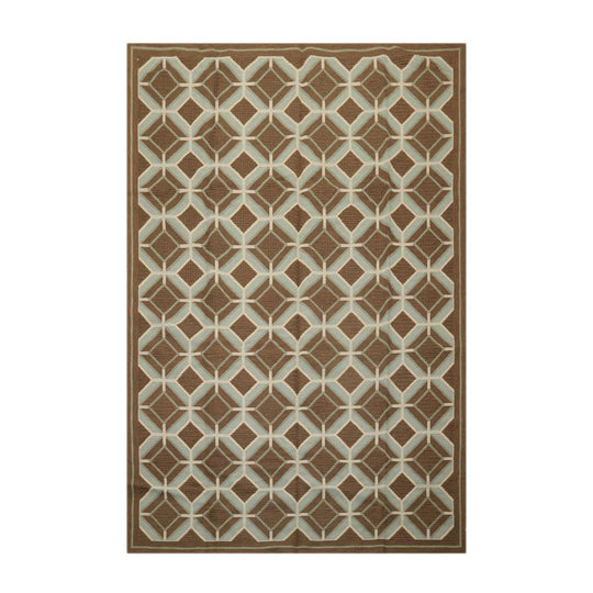 6' x 9'4" Hand Woven Portuguese French Aubusson Flat Weave Wool Area Rug Brown