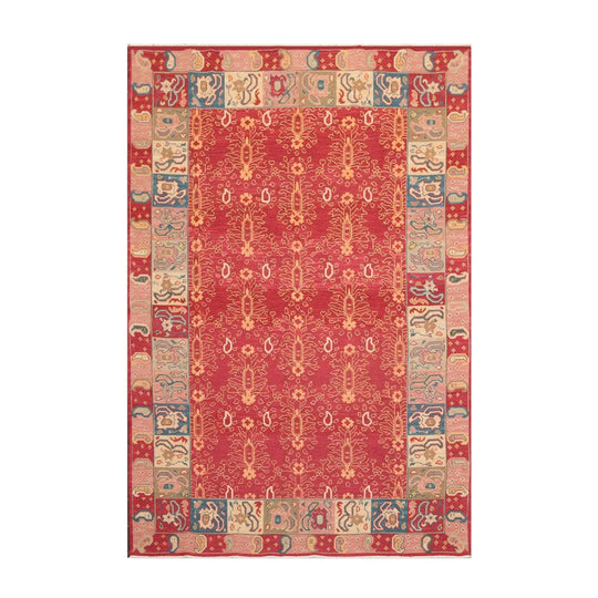 6'x9' Red Rose Pale Pink, Blue, Aqua, Multi Color Hand Knotted Persian Oriental Area Rug Wool Traditional Oriental Rug