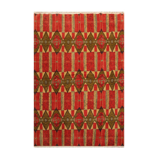 5'4" x 8'9" Hand Knotted 100% Wool Tibetan Oriental Area Rug Contemporary Red