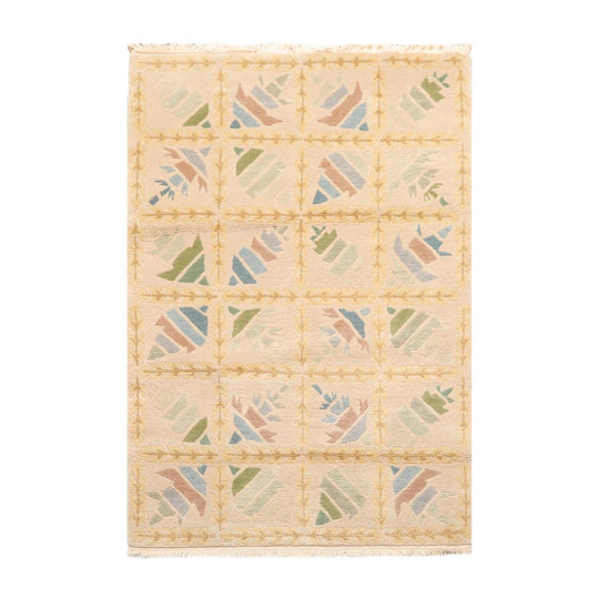 3'1" x 5'9" Hand Knotted 100% Wool Tibetan Oriental Area Rug Modern Beige