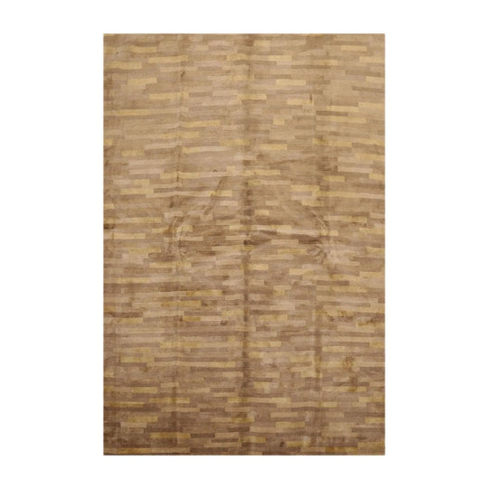 6' x 9' Hand Knotted Superfine 50% Silk 50% Wool Tibetan Area Rug Modern Tan