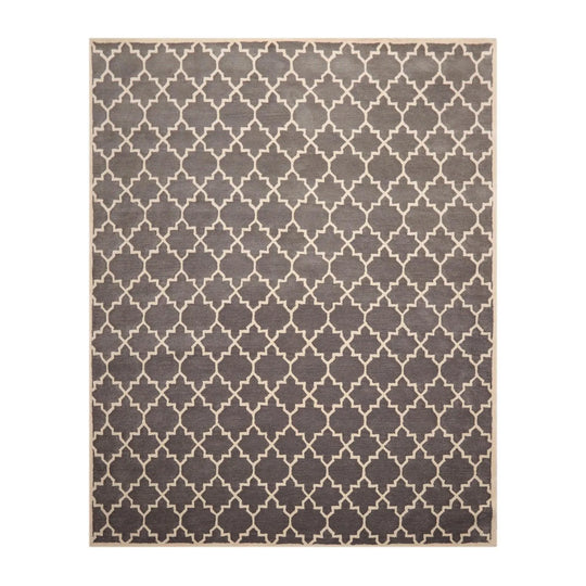 8 x 10 Handmade 100% Wool Traditional Oriental Area rug Modern Gray & Ivory