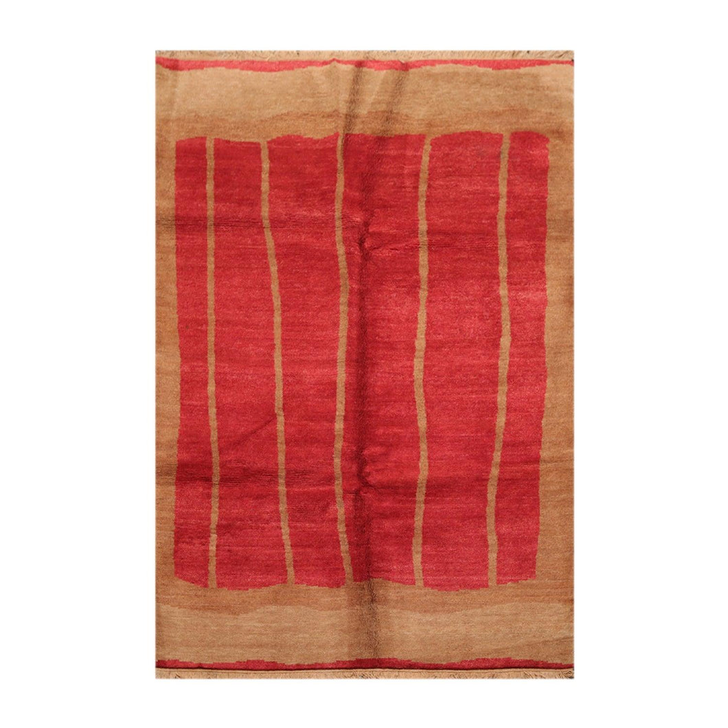 6' x 9' Hand Knotted Tea Wash Hand Carded Wool Tibetan Oriental Area Rug Red