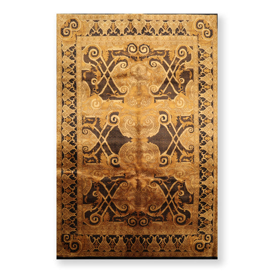 5'4" x 8'11" Hand Knotted S.fine Designer Wool French Savonnerie Area Rug Black, Gold, Tan