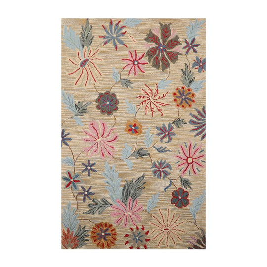 5' x 8' Handmade Wool Loop Pile Traditional Oriental Area Rug Transitional Beige