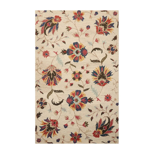 5' x 8' Handmade 100% Wool Loop Pile Traditional Oriental Area Rug Beige