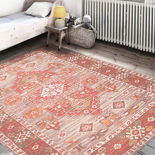 Multi Size Beige, Coral Handmade Flatweave Polyester Traditional Oriental Area Rug