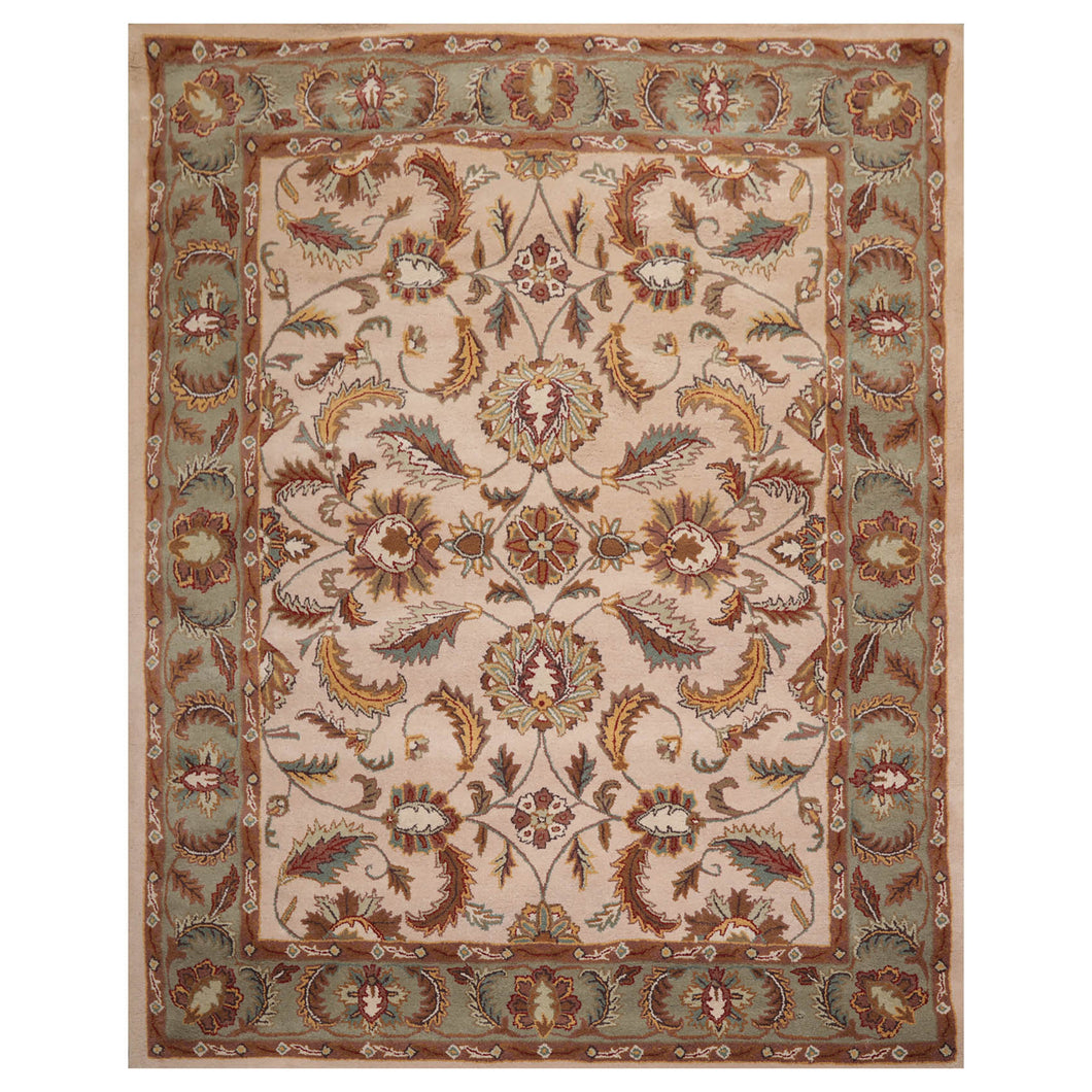 8' x10'  Beige Aqua Taupe, Tan, Rust, Gold, Brown, Multi Color Hand Tufted Oriental Area Rug 100% Wool Traditional Oriental Rug