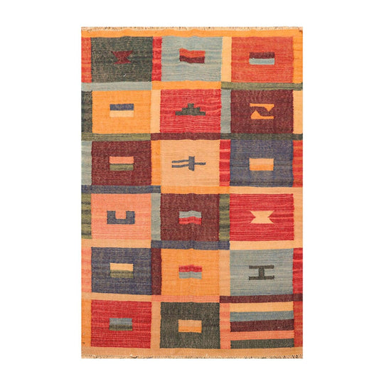 4' x 6'4" Hand Woven 100% Wool Contemporary Southwestern Kilim Area Rug Rust