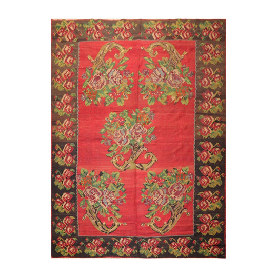 8'4" x 11' Hand Woven Wool Antique Turkish Kilim Flatweave Area Rug Red