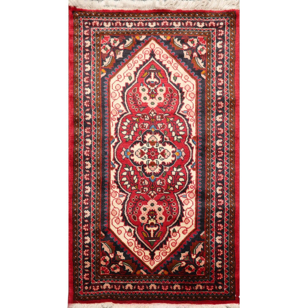 2' 6''x4' 6'' Red Ivory Navy Color Hand Knotted Persian 100% Wool Traditional Oriental Rug