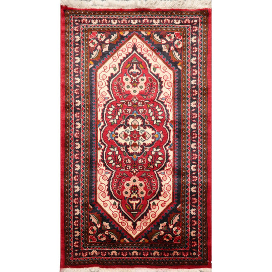 2'6" x 4'6" Vintage Runner Hand Knotted Wool Lilihaan Oriental Area Rug Red
