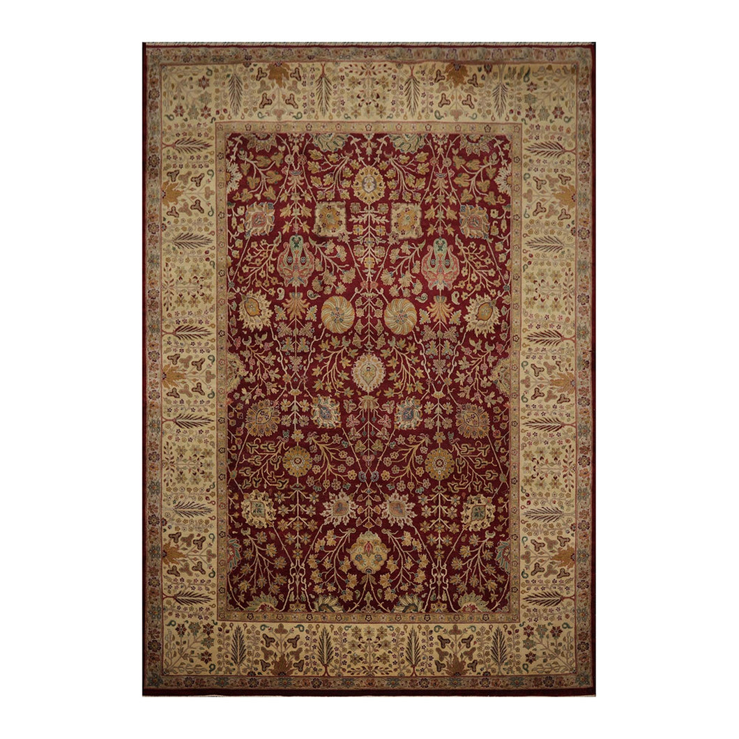 10' 02''x14' 07'' Burgundy Beige Tan Color Hand Knotted Persian 100% Wool Traditional Oriental Rug