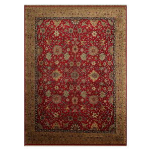 08' 07''x11' 07'' Red Tan Gold Color Hand Knotted Persian 100% Wool Traditional Oriental Rug
