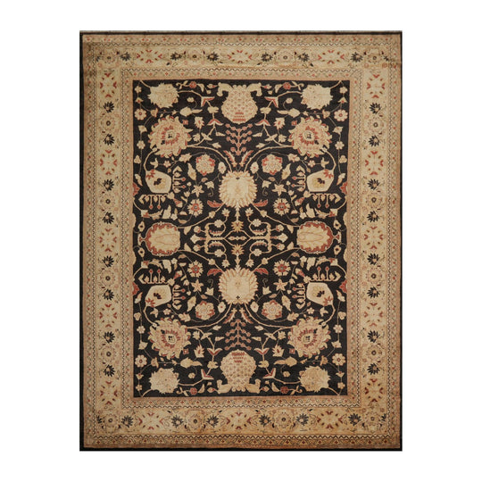 9' x 11'11" Hand Knotted 100% Wool Peshawar Stone Wash Area Rug Dark Chocolate