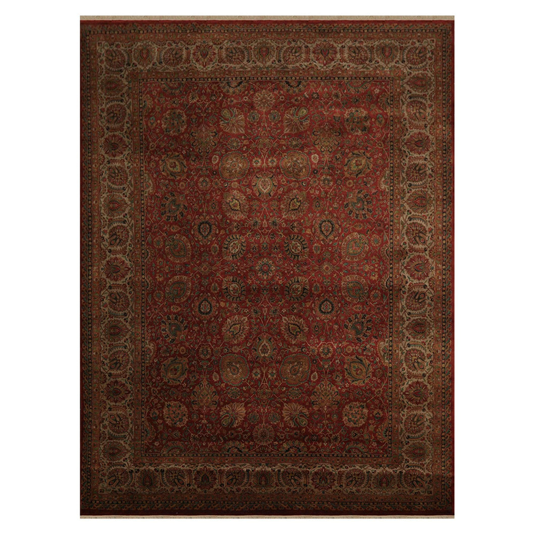 09' 00''x12' 01'' Rust Tan Green Color Hand Knotted Persian 100% Wool Traditional Oriental Rug