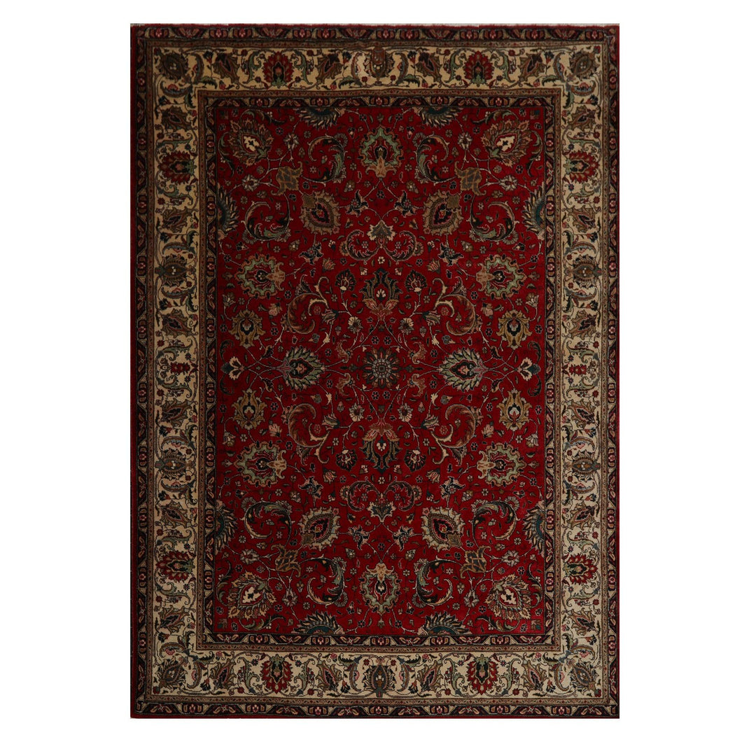 08' 06''x11' 07'' Red Beige Black Color Hand Knotted Persian 100% Wool Traditional Oriental Rug