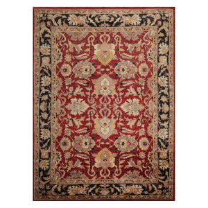 08' 06''x11' 07'' Rusty Red Charcoal Beige Color Hand Knotted Persian 100% Wool Traditional Oriental Rug
