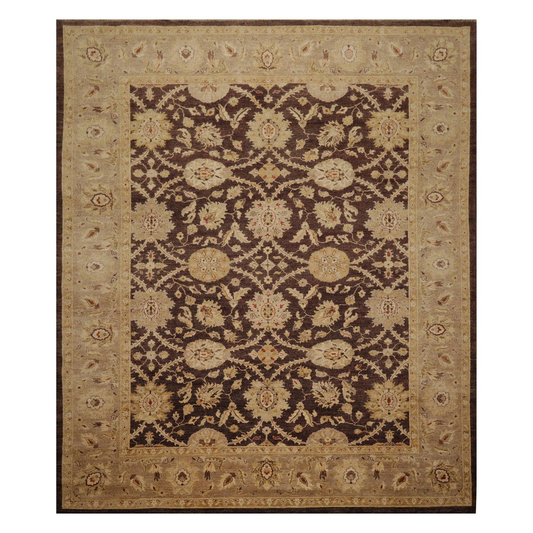 08' 09''x11' 06'' Brown Tan Light Gold Color Hand Knotted Persian 100% Wool Traditional Oriental Rug