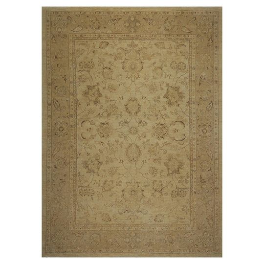 8'11"x 11'11" Hand Knotted Wool Stone Wash Peshawar Oriental Area Rug Warm Beige