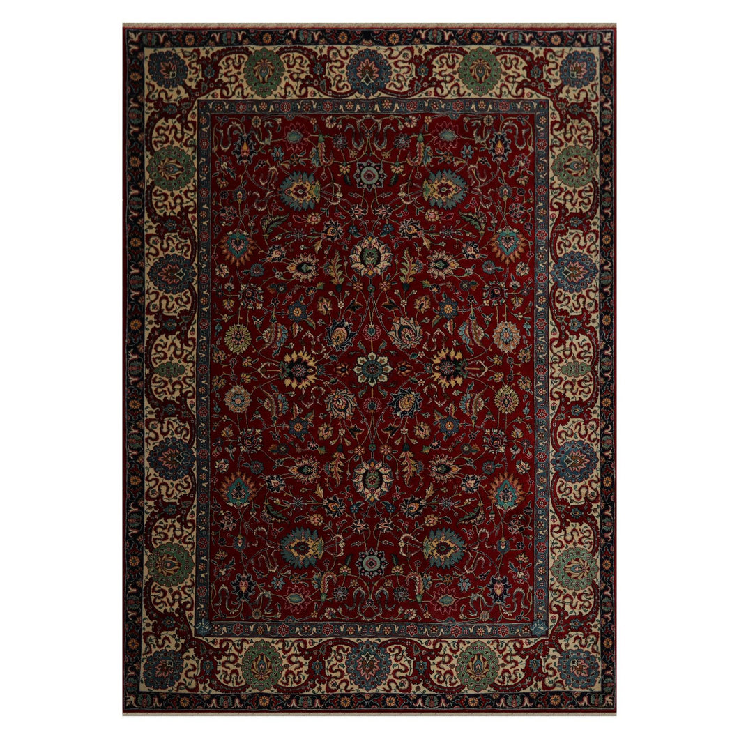 08' 04''x11' 03'' Red Ivory Blue Color Hand Knotted Persian 100% Wool Traditional Oriental Rug