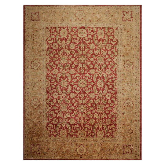 9'2" x 12' Hand Knotted Peshawar Stone wash Vegetable dyes Area Rug Rusty Red