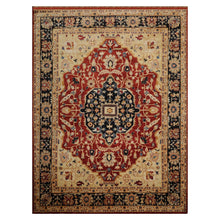 08' 07''x11' 03'' Burnt Orange Navy Beige Color Hand Knotted Persian 100% Wool Traditional Oriental Rug