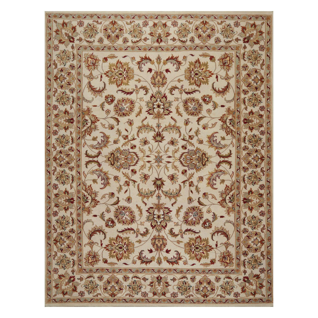 8x10 Ivory, Rust, Aqua Color Hand Knotted Persian 100% Wool Agra Traditional Oriental Rug - Oriental Rug Of Houston