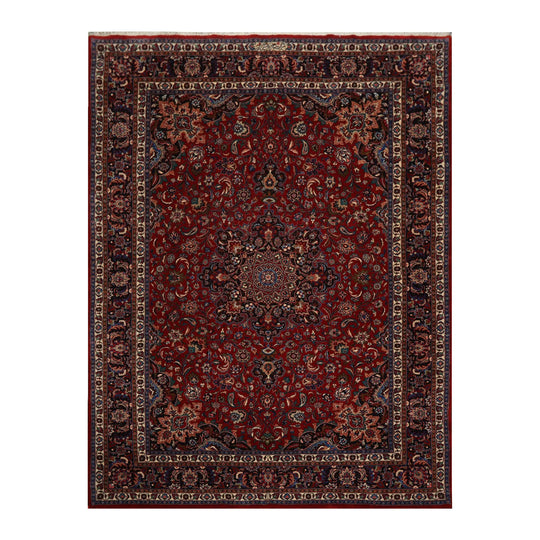 8x10 Red Hand Knotted Persian 100% Wool Mashad Medallion Traditional Oriental Area Rug