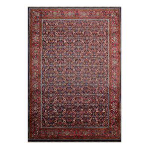 06' 10''x10' 05'' Navy Salmon Ivory Color Hand Knotted Persian 100% Wool Traditional Oriental Rug
