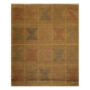 07' 11''x09' 10'' Brown Gold Red Color Hand Knotted Tibetan 100% Wool Modern & Contemporary Oriental Rug