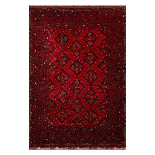 7' x 10'6" Hand Knotted Afghanistan Tribal Wool 200 KPSI Veg Dyes Area Rug Red