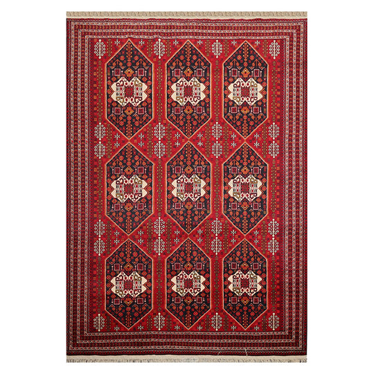 6'6" x 9'6" Hand Knotted Afghanistan Tribal Wool 200 KPSI Veg Dyes Area Rug Red