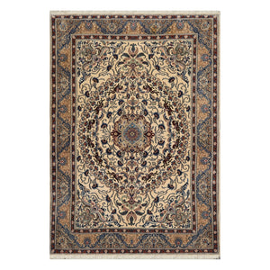06' 09''x09' 11'' Ivory Taupe Blue Color Hand Knotted Persian 100% Wool Traditional Oriental Rug