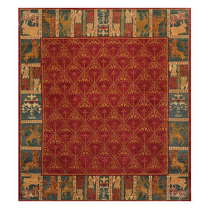 08' 03''x09' 08'' Red Rust Teal Color Hand Knotted Tibetan 100% Wool Traditional Oriental Rug