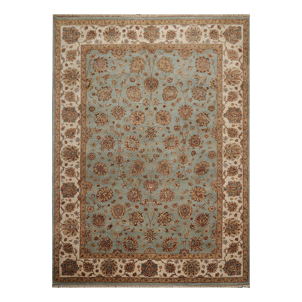 08' 06''x11' 09'' Aqua Beige Tan Color Hand Knotted Persian 100% Wool Traditional Oriental Rug