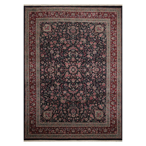 08' 10''x12' 04'' Navy Burgundy Gray Color Hand Knotted Persian 100% Wool Traditional Oriental Rug