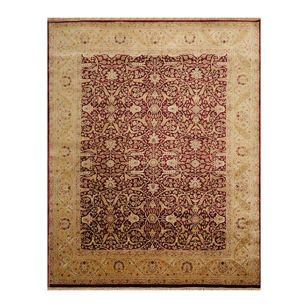 07' 10''x10' 01'' Maroon
 Tan Gold Color Hand Knotted Persian 100% Wool Traditional Oriental Rug