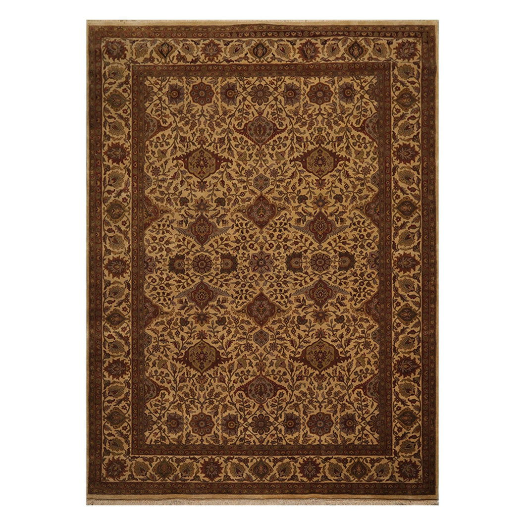 07' 11''x10' 11'' Tan Rust Sage Color Hand Knotted Persian 100% Wool Traditional Oriental Rug