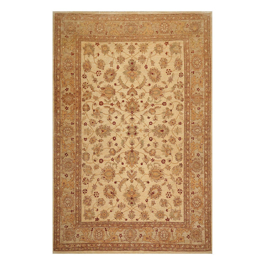 8'4"x12'7" Hand Knotted Wool Stone Wash Peshawar Vegetable Dye Area Rug Warm Beige