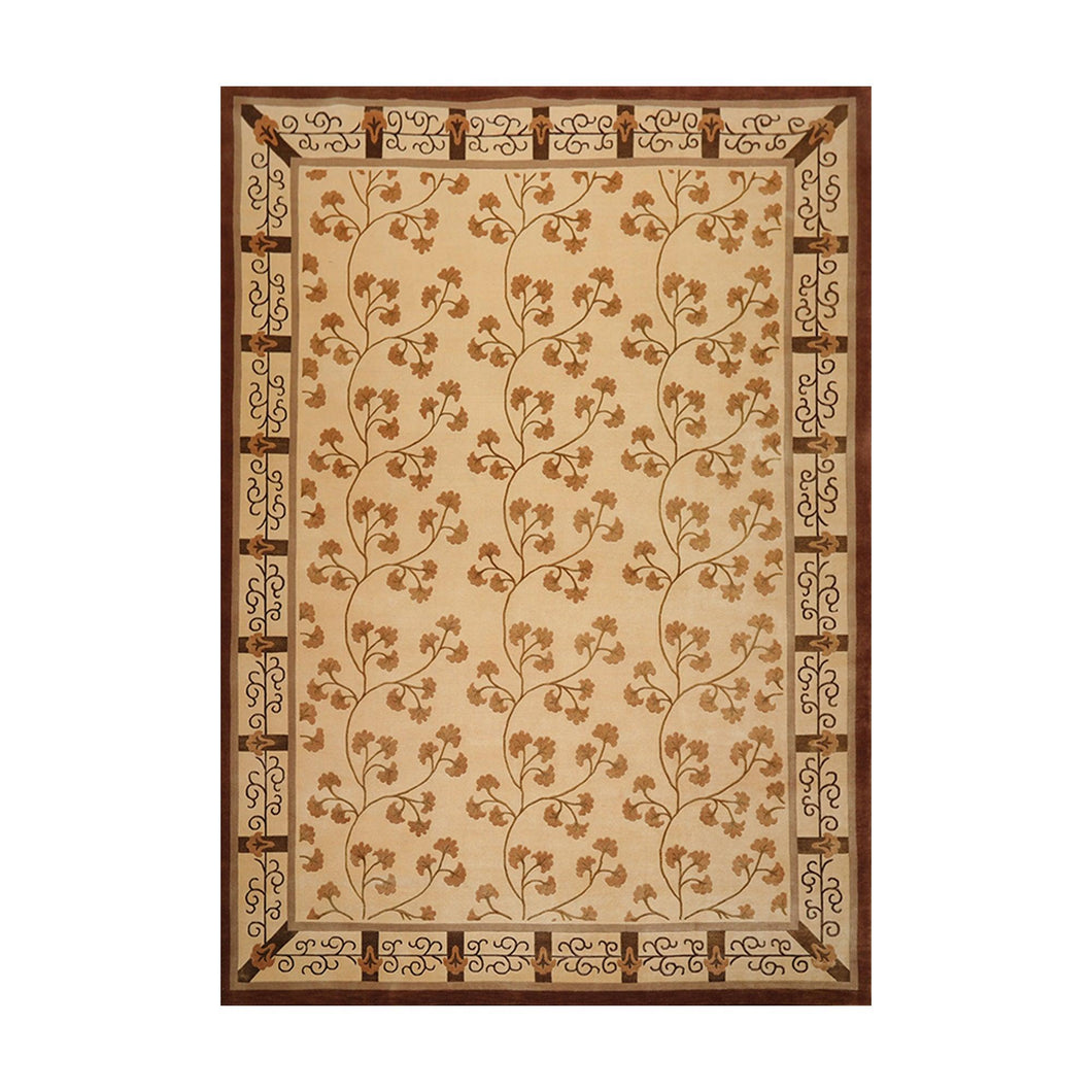 08' 00''x11' 03'' Beige Brown Caramel Color Hand Knotted Tibetan Wool and Silk Traditional Oriental Rug