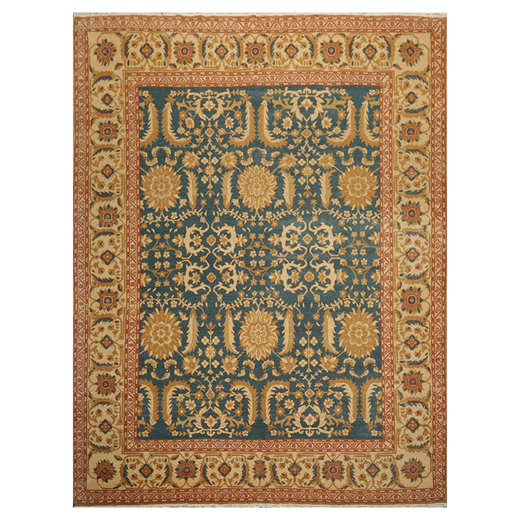 08' 00''x10' 06'' Teal Gold Rust Color Hand Knotted Persian 100% Wool Traditional Oriental Rug