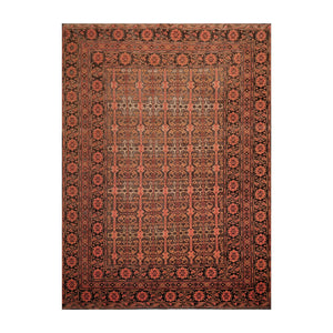 07' 10''x10' 08'' Salmon Chocolate Brown Color Hand Knotted Persian 100% Wool Traditional Oriental Rug