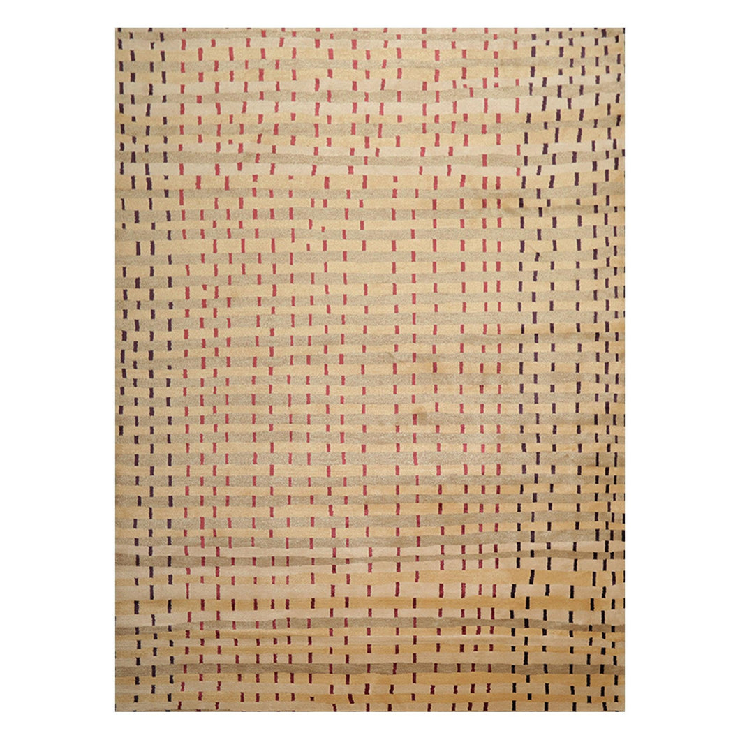 08' 02''x11' 01'' Tan Beige Black Color Hand Knotted Tibetan Wool and Silk Modern & Contemporary Oriental Rug