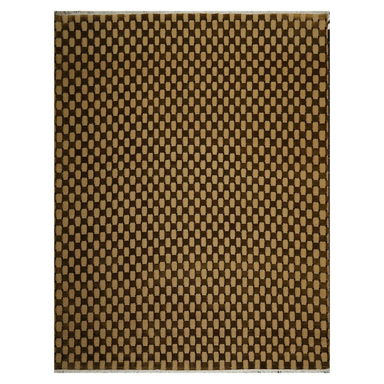 9' x 11'8" Hand Knotted Wool Basket Weave Loop & Cut Pile Tibetan Area Rug Gold