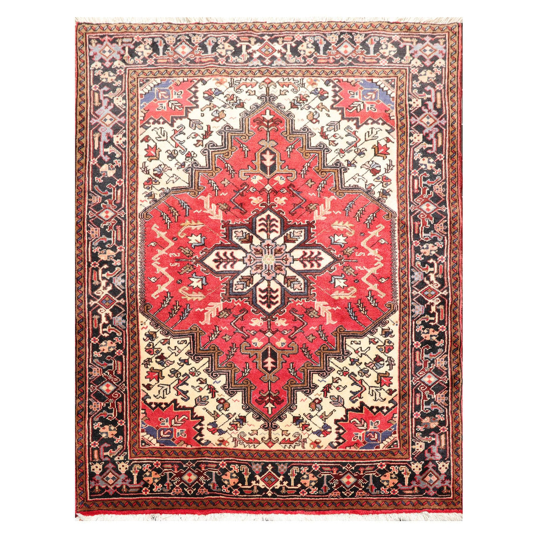 05' 00''x06' 05'' Ivory Charcoal Brown Color Hand Knotted Persian 100% Wool Traditional Oriental Rug