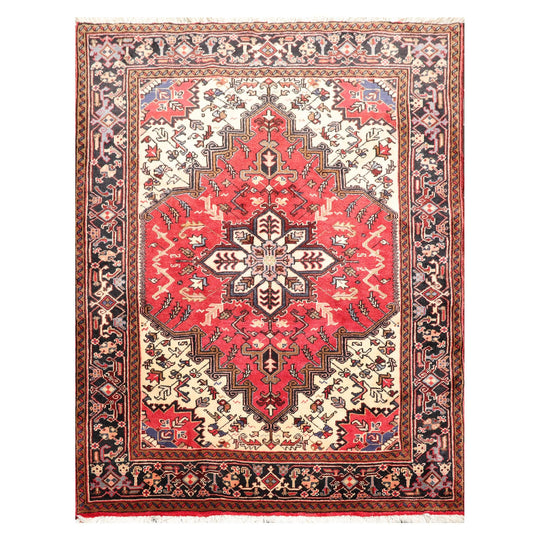 5' x 6'5" Hand Knotted Traditional 100% Wool Herizz Oriental Area Rug Red Ivory