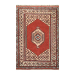 06' 06''x09' 09'' Teracotta Beige Blue Color Hand Knotted Persian 100% Wool Traditional Oriental Rug