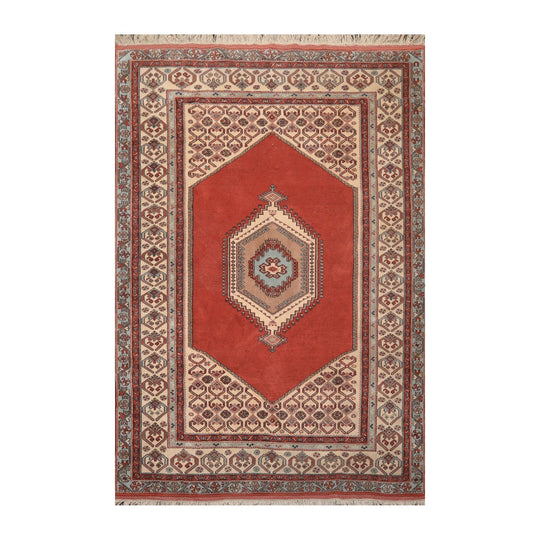 6'6" x9'9" Hand Knotted Wool 200 KPSI Hamadaan Vegetable Dyes Oriental Area Rug Terracotta