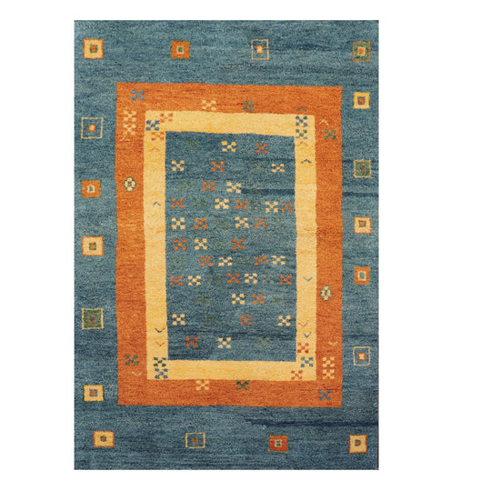 4' x 5'11" Hand Knotted 100% Wool Traditional Gabbehh Oriental Area Rug Blue